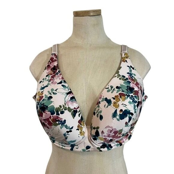 Torrid Curve bra 38DD pink floral 360 back smoothing lightly lined deep v plunge - Picture 1 of 9
